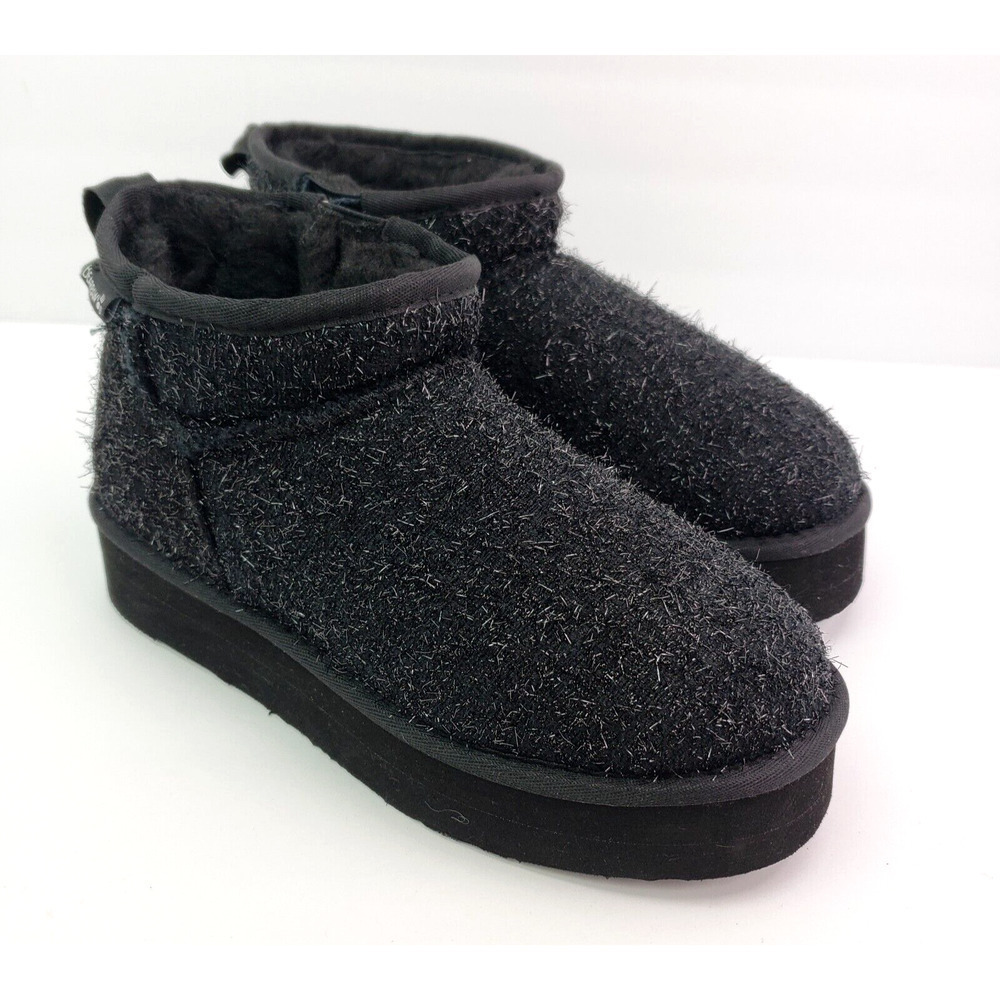 BearPaw Shalini Youth Girls Size 13 Black Sparkle Wool Blend Winter Low Boots